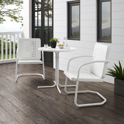 Crosley Furniture - Bates 3 Piece Outdoor Bistro Set White Gloss /White Satin - Bistro Table & 2 Chairs - KO10009WH veiw 8