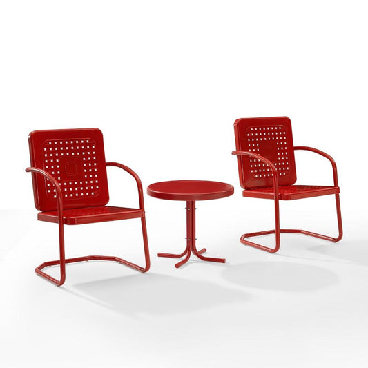 Crosley Furniture - Bates 3 Piece Outdoor Chair Set Bright Red Gloss - Side Table & 2 Chairs - KO10019RE veiw 1