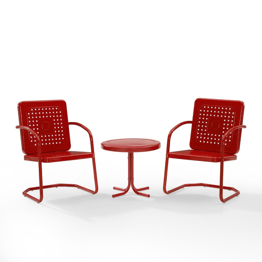 Crosley Furniture - Bates 3 Piece Outdoor Chair Set Bright Red Gloss - Side Table & 2 Chairs - KO10019RE veiw 2