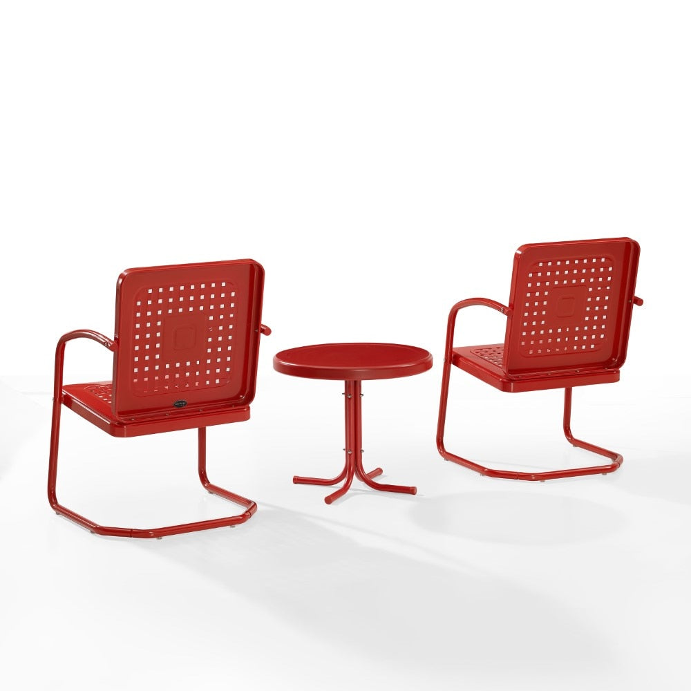 Crosley Furniture - Bates 3 Piece Outdoor Chair Set Bright Red Gloss - Side Table & 2 Chairs - KO10019RE veiw 3