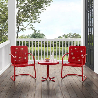 Crosley Furniture - Bates 3 Piece Outdoor Chair Set Bright Red Gloss - Side Table & 2 Chairs - KO10019RE veiw 7