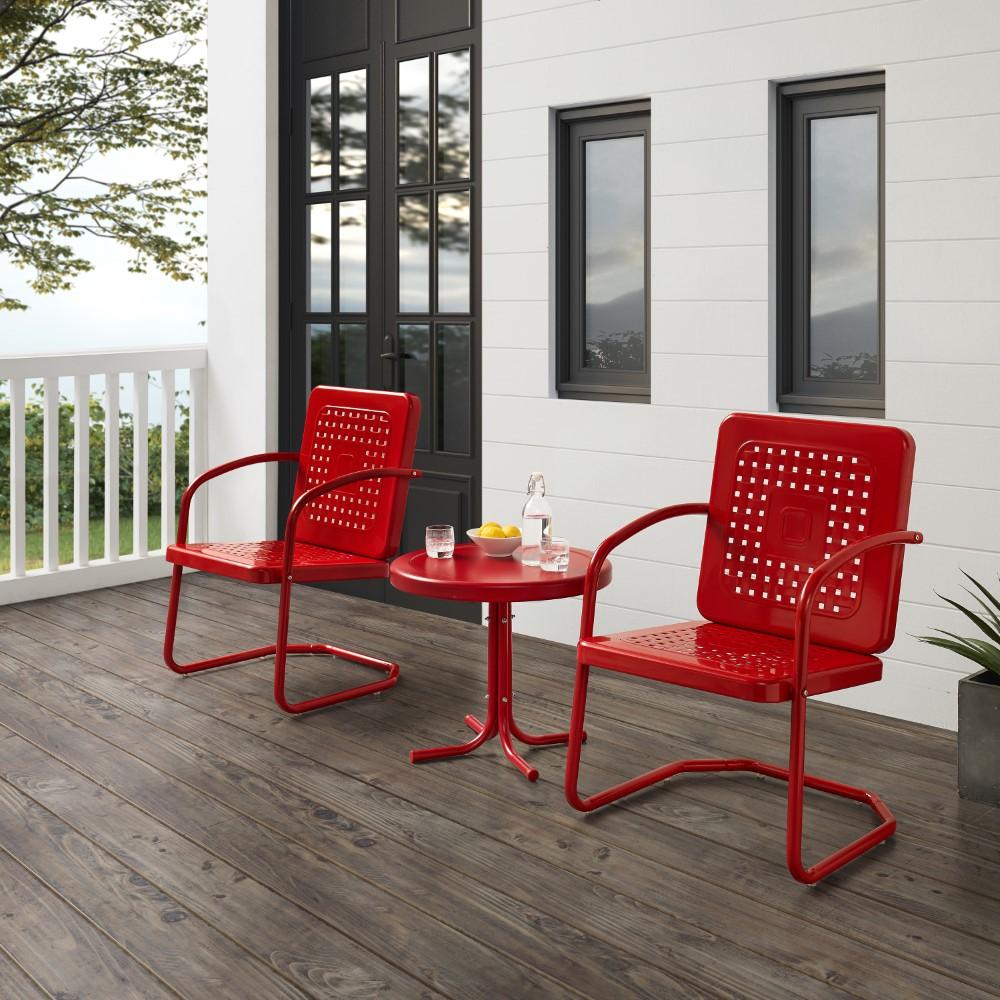 Crosley Furniture - Bates 3 Piece Outdoor Chair Set Bright Red Gloss - Side Table & 2 Chairs - KO10019RE veiw 8