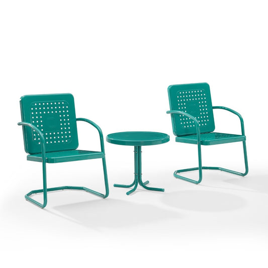 Crosley Furniture - Bates 3 Piece Outdoor Chair Set Turquoise Gloss - Side Table & 2 Chairs - KO10019TU veiw 1