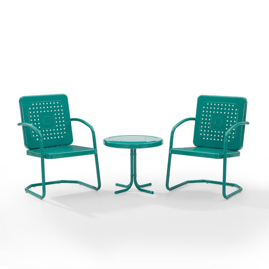 Crosley Furniture - Bates 3 Piece Outdoor Chair Set Turquoise Gloss - Side Table & 2 Chairs - KO10019TU veiw 2