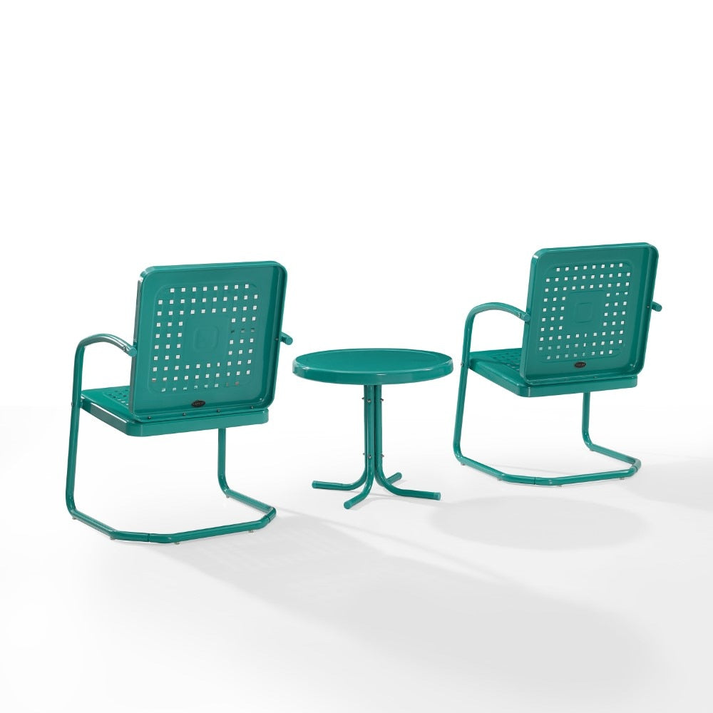 Crosley Furniture - Bates 3 Piece Outdoor Chair Set Turquoise Gloss - Side Table & 2 Chairs - KO10019TU veiw 3