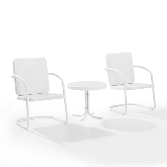 Crosley Furniture - Bates 3 Piece Outdoor Chair Set White Gloss/White Satin - Side Table & 2 Chairs - KO10019WH veiw 1