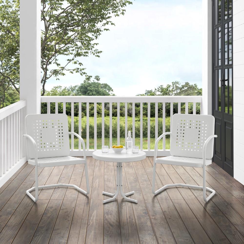 Crosley Furniture - Bates 3 Piece Outdoor Chair Set White Gloss/White Satin - Side Table & 2 Chairs - KO10019WH veiw 7