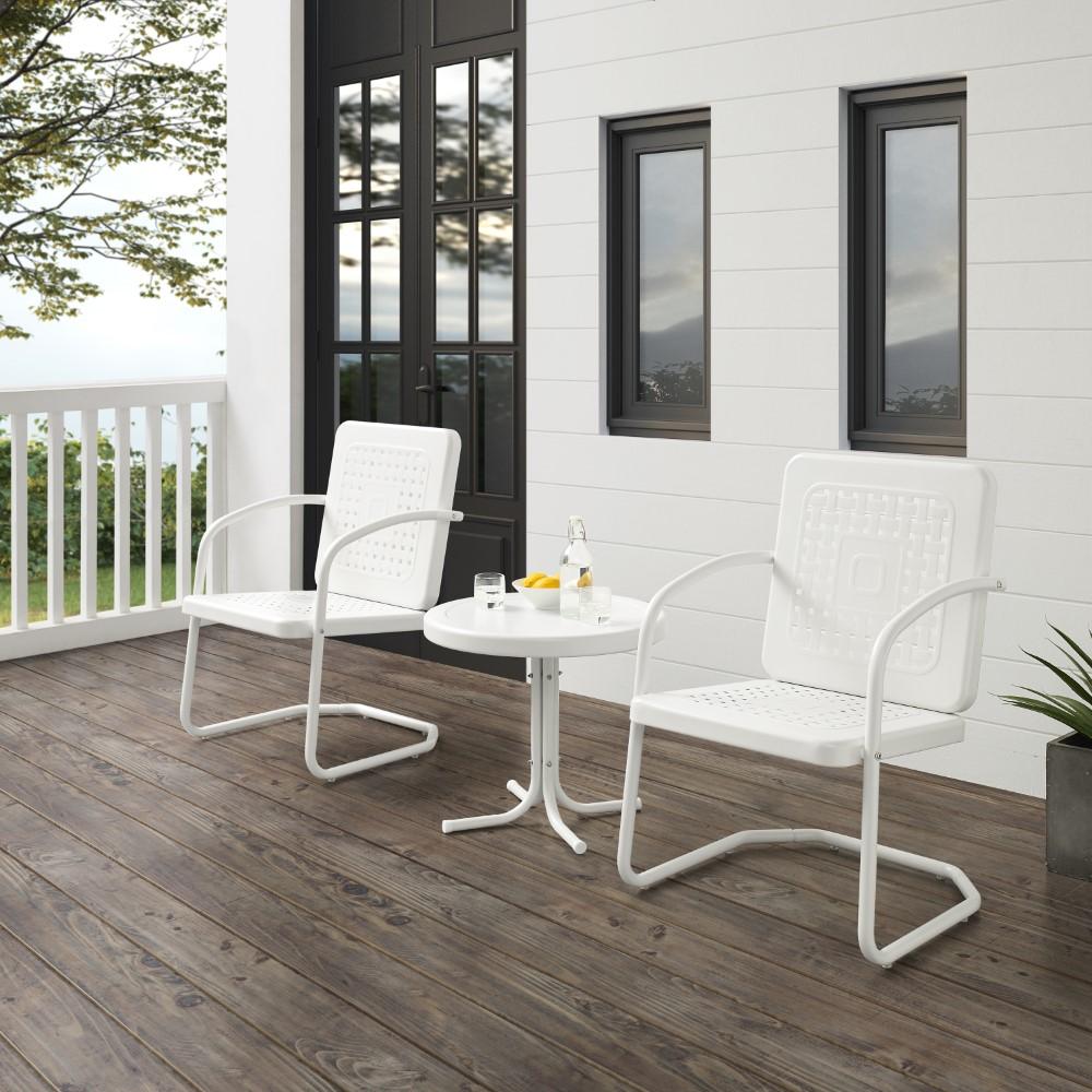 Crosley Furniture - Bates 3 Piece Outdoor Chair Set White Gloss/White Satin - Side Table & 2 Chairs - KO10019WH veiw 8