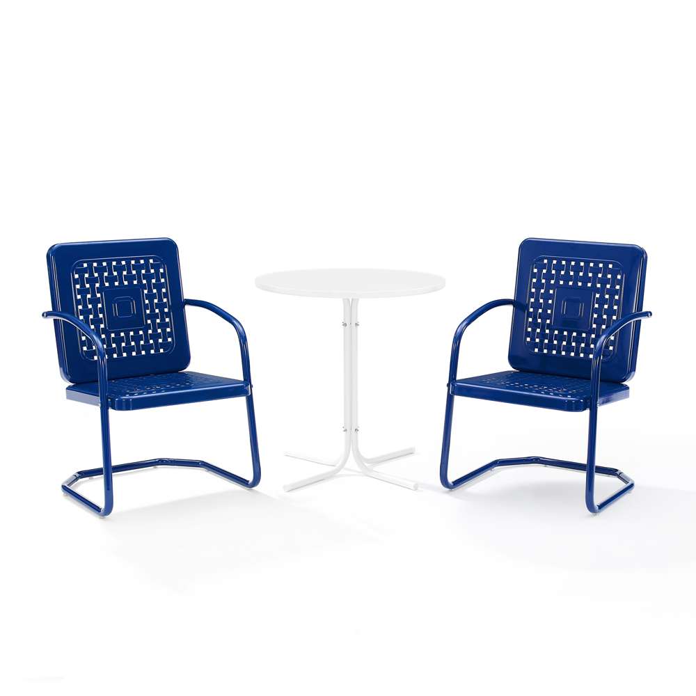 Crosley Furniture - Bates 3Pc Outdoor Metal Bistro Set Navy Gloss/White Satin - Bistro Table & 2 Armchairs - KO10009NV veiw 3