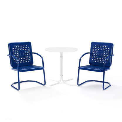 Crosley Furniture - Bates 3Pc Outdoor Metal Bistro Set Navy Gloss/White Satin - Bistro Table & 2 Armchairs - KO10009NV veiw 3