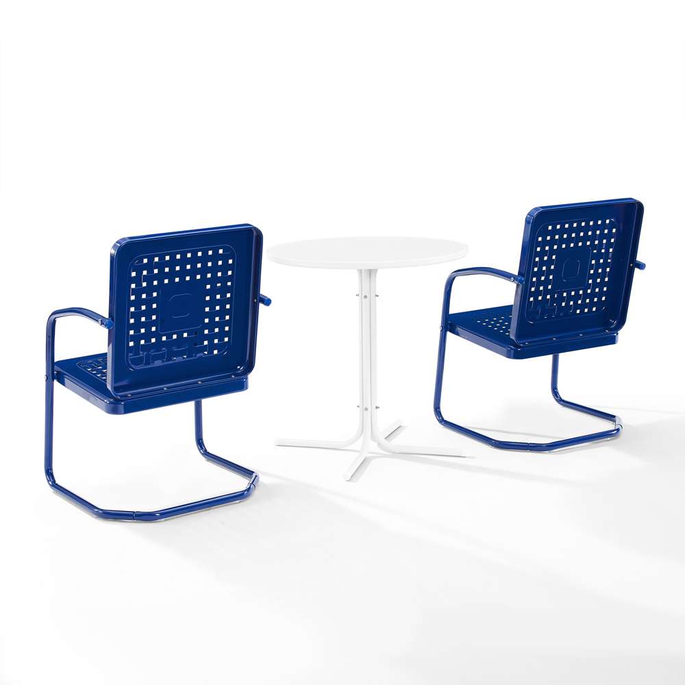 Crosley Furniture - Bates 3Pc Outdoor Metal Bistro Set Navy Gloss/White Satin - Bistro Table & 2 Armchairs - KO10009NV veiw 4