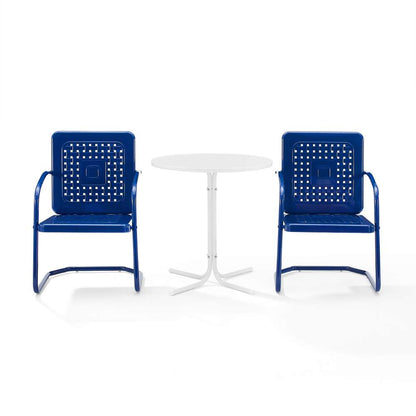 Crosley Furniture - Bates 3Pc Outdoor Metal Bistro Set Navy Gloss/White Satin - Bistro Table & 2 Armchairs - KO10009NV veiw 5