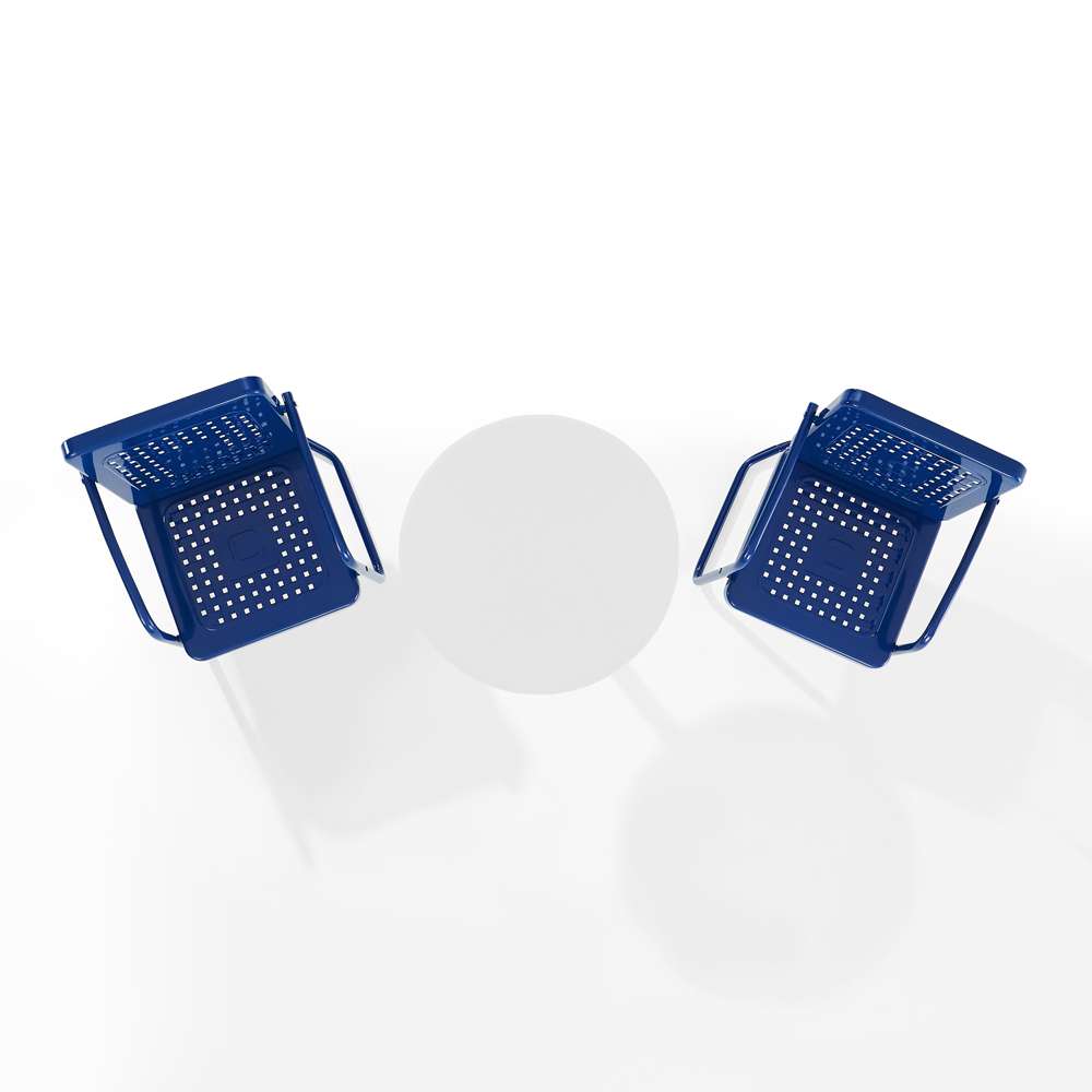 Crosley Furniture - Bates 3Pc Outdoor Metal Bistro Set Navy Gloss/White Satin - Bistro Table & 2 Armchairs - KO10009NV veiw 6