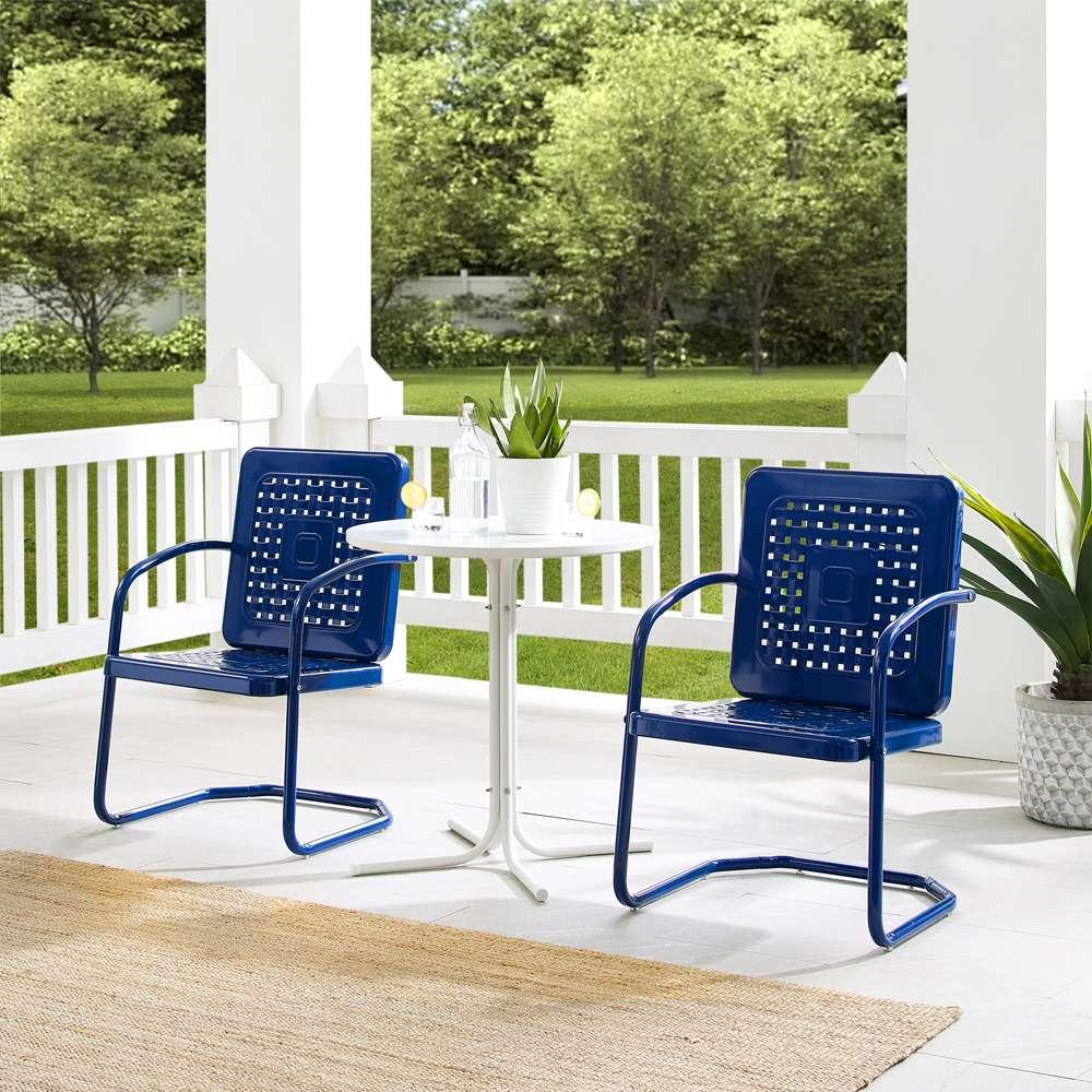 Crosley Furniture - Bates 3Pc Outdoor Metal Bistro Set Navy Gloss/White Satin - Bistro Table & 2 Armchairs - KO10009NV view 1