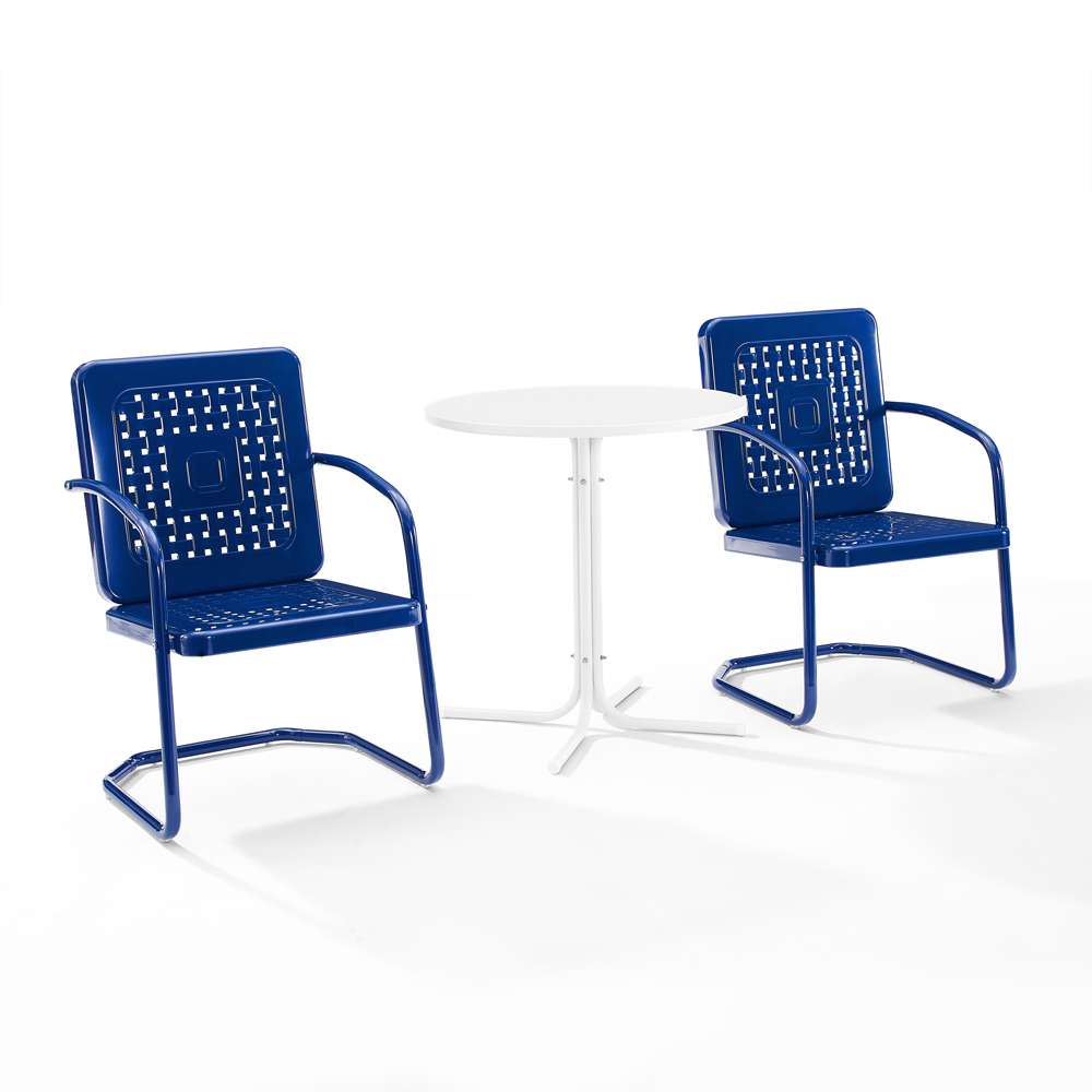 Crosley Furniture - Bates 3Pc Outdoor Metal Bistro Set Navy Gloss/White Satin - Bistro Table & 2 Armchairs - KO10009NV view 2