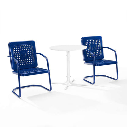 Crosley Furniture - Bates 3Pc Outdoor Metal Bistro Set Navy Gloss/White Satin - Bistro Table & 2 Armchairs - KO10009NV view 2