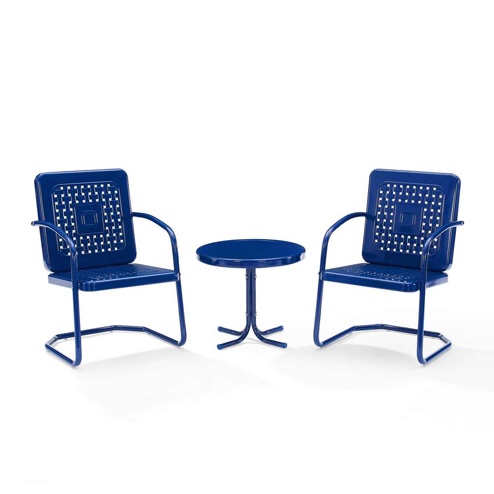Crosley Furniture - Bates 3Pc Outdoor Metal Chair Set Navy Gloss/White Satin - Side Table & 2 Armchairs - KO10019NV view 2