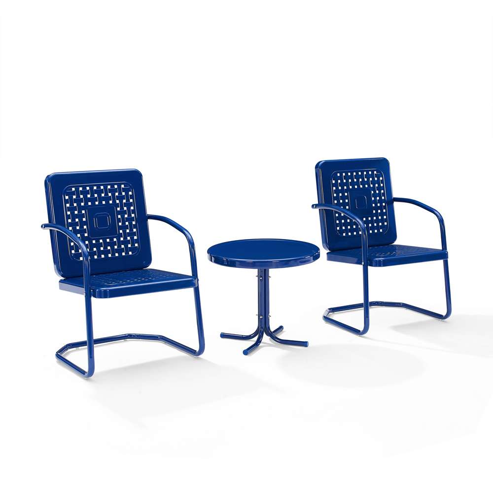 Crosley Furniture - Bates 3Pc Outdoor Metal Chair Set Navy Gloss/White Satin - Side Table & 2 Armchairs - KO10019NV veiw 1