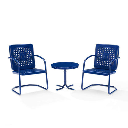 Crosley Furniture - Bates 3Pc Outdoor Metal Chair Set Navy Gloss/White Satin - Side Table & 2 Armchairs - KO10019NV veiw 2