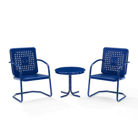 Crosley Furniture - Bates 3Pc Outdoor Metal Chair Set Navy Gloss/White Satin - Side Table & 2 Armchairs - KO10019NV veiw 2