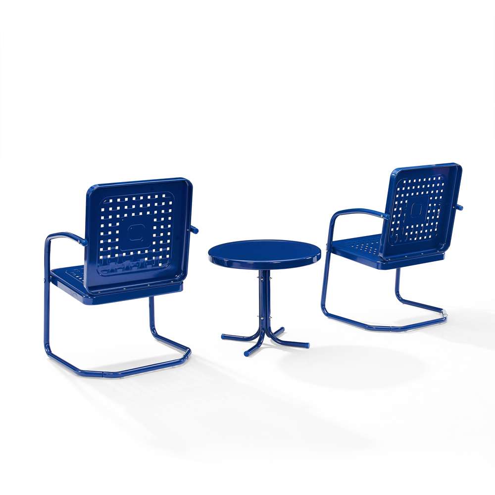 Crosley Furniture - Bates 3Pc Outdoor Metal Chair Set Navy Gloss/White Satin - Side Table & 2 Armchairs - KO10019NV veiw 3