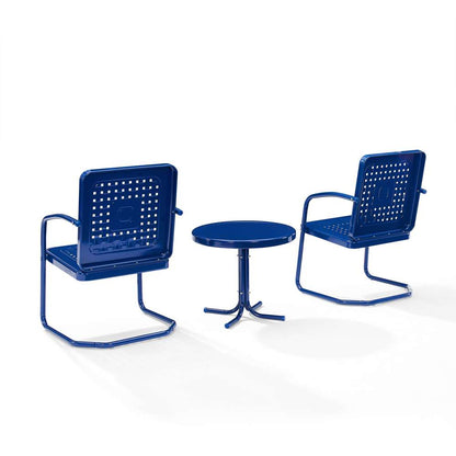 Crosley Furniture - Bates 3Pc Outdoor Metal Chair Set Navy Gloss/White Satin - Side Table & 2 Armchairs - KO10019NV veiw 3