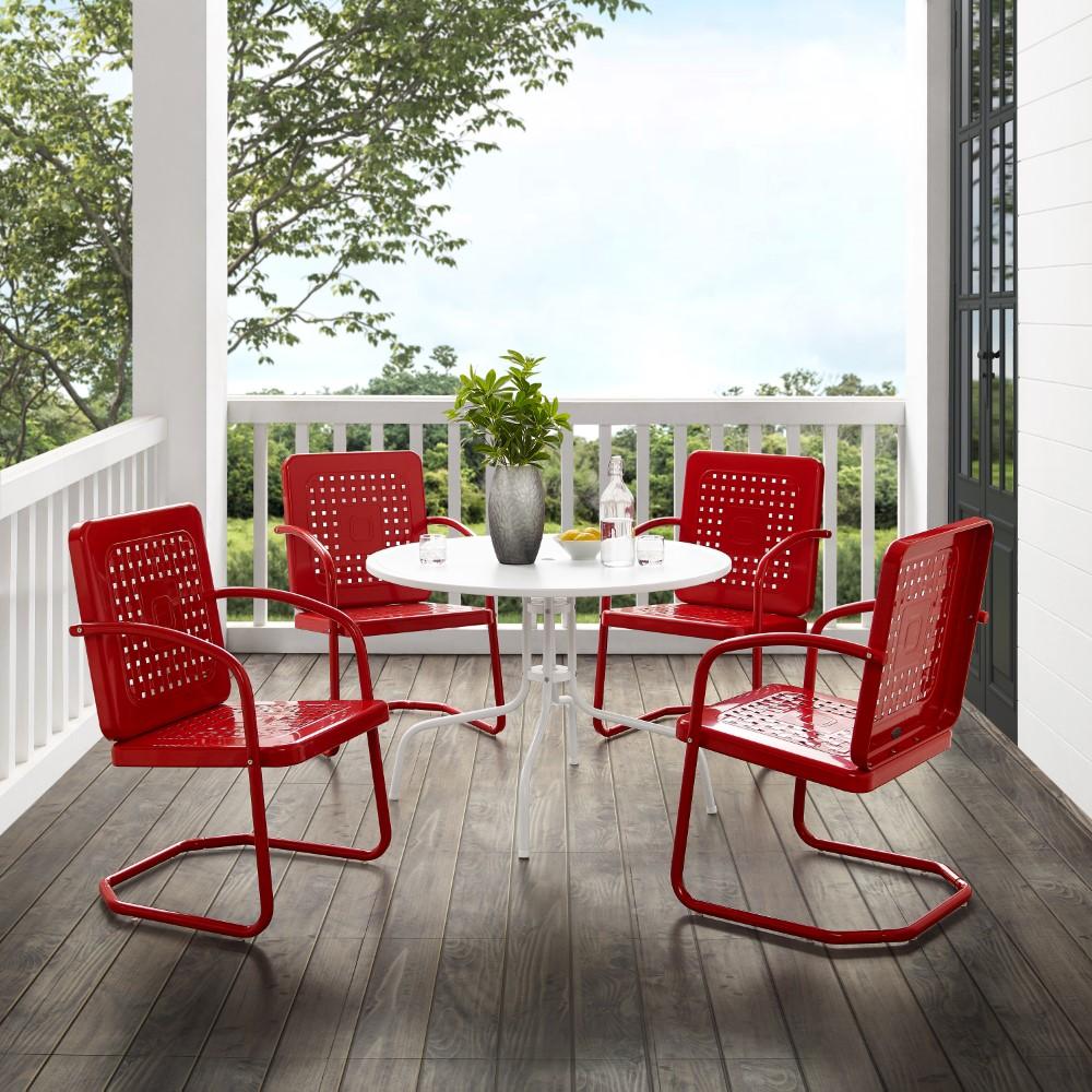 Crosley Furniture - Bates 5 Piece Outdoor Dining Set Bright Red Gloss /White Satin - Dining Table & 4 Chairs - KO10017RE veiw 7