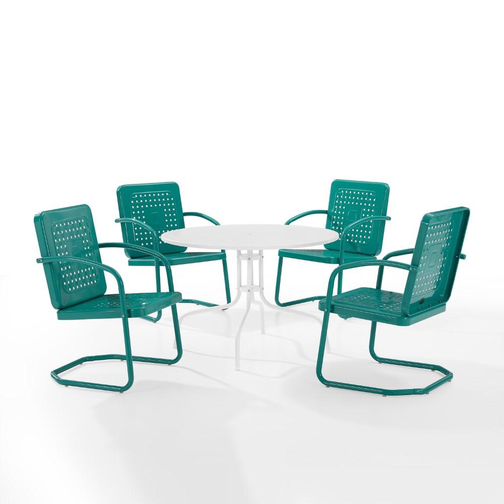 Crosley Furniture - Bates 5 Piece Outdoor Dining Set Turquoise Gloss/White Satin - Dining Table & 4 Chairs - KO10017TU veiw 1