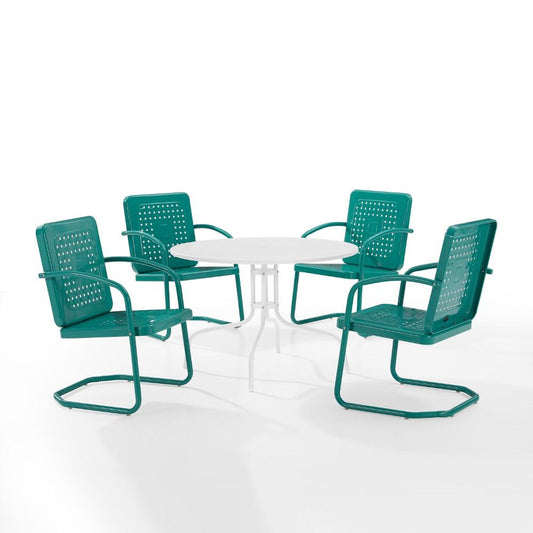 Crosley Furniture - Bates 5 Piece Outdoor Dining Set Turquoise Gloss/White Satin - Dining Table & 4 Chairs - KO10017TU veiw 1