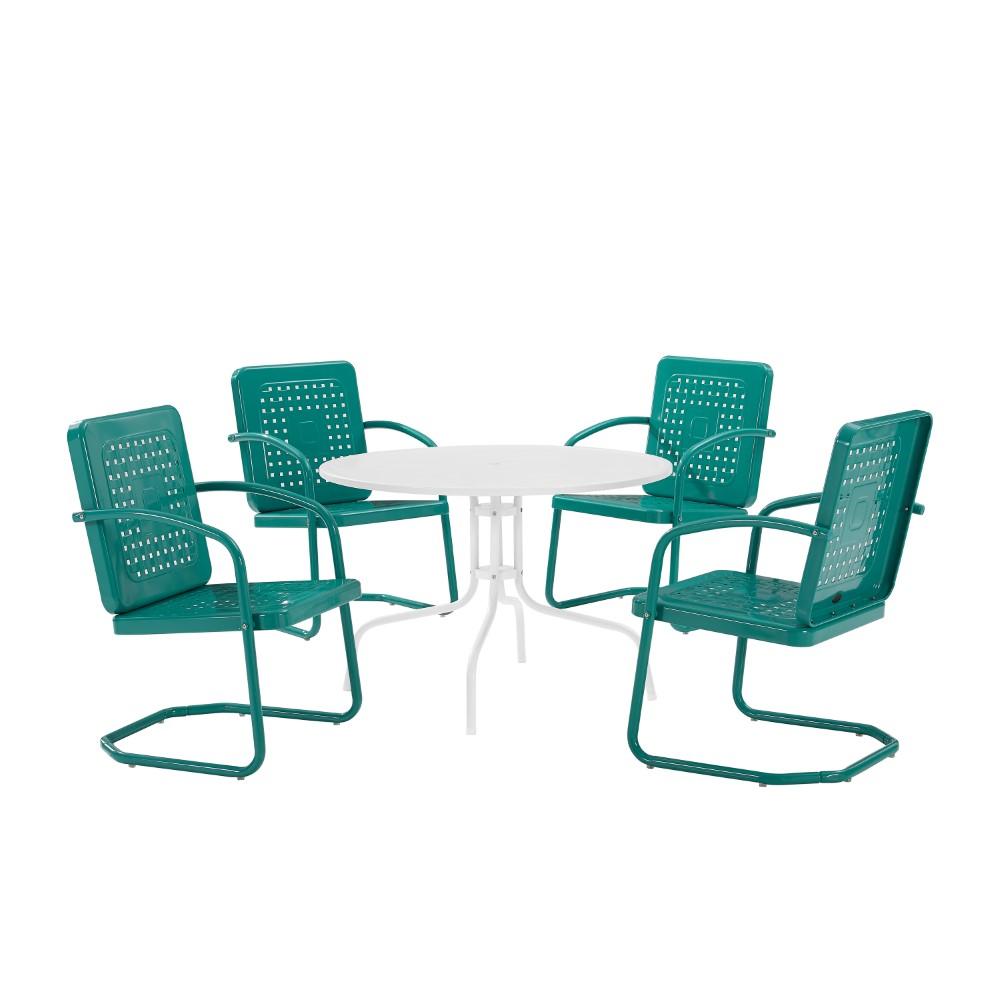 Crosley Furniture - Bates 5 Piece Outdoor Dining Set Turquoise Gloss/White Satin - Dining Table & 4 Chairs - KO10017TU veiw 2