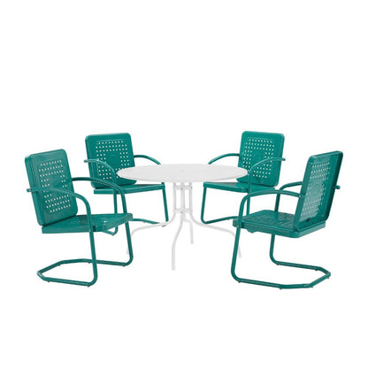 Crosley Furniture - Bates 5 Piece Outdoor Dining Set Turquoise Gloss/White Satin - Dining Table & 4 Chairs - KO10017TU veiw 2