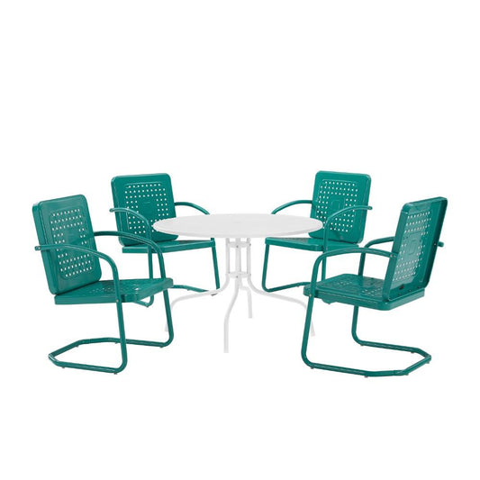 Crosley Furniture - Bates 5 Piece Outdoor Dining Set Turquoise Gloss/White Satin - Dining Table & 4 Chairs - KO10017TU veiw 2