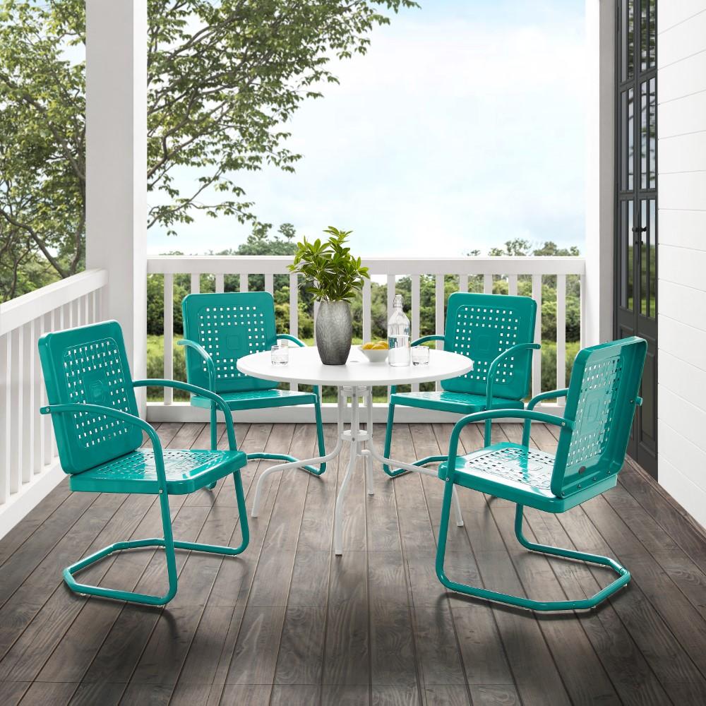 Crosley Furniture - Bates 5 Piece Outdoor Dining Set Turquoise Gloss/White Satin - Dining Table & 4 Chairs - KO10017TU veiw 4