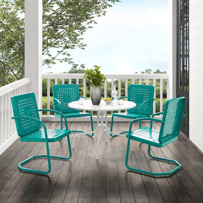 Crosley Furniture - Bates 5 Piece Outdoor Dining Set Turquoise Gloss/White Satin - Dining Table & 4 Chairs - KO10017TU veiw 4