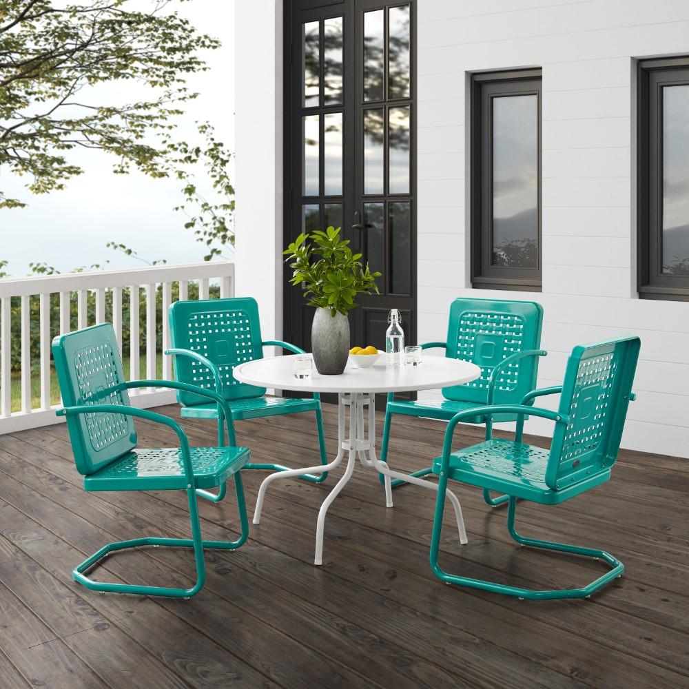Crosley Furniture - Bates 5 Piece Outdoor Dining Set Turquoise Gloss/White Satin - Dining Table & 4 Chairs - KO10017TU veiw 7