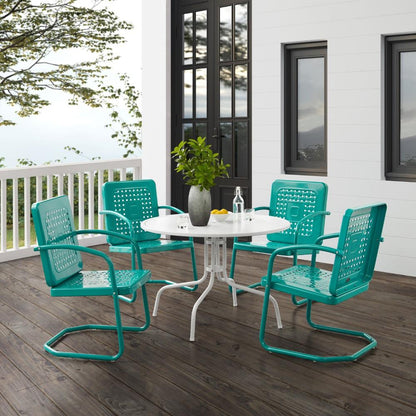 Crosley Furniture - Bates 5 Piece Outdoor Dining Set Turquoise Gloss/White Satin - Dining Table & 4 Chairs - KO10017TU veiw 7