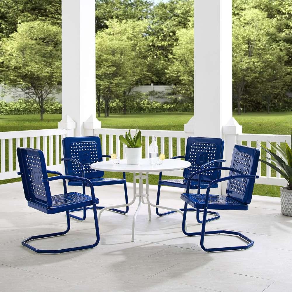 Crosley Furniture - Bates 5Pc Outdoor Metal Dining Set Navy Gloss/White Satin - Dining Table & 4 Armchairs - KO10017NV view 1