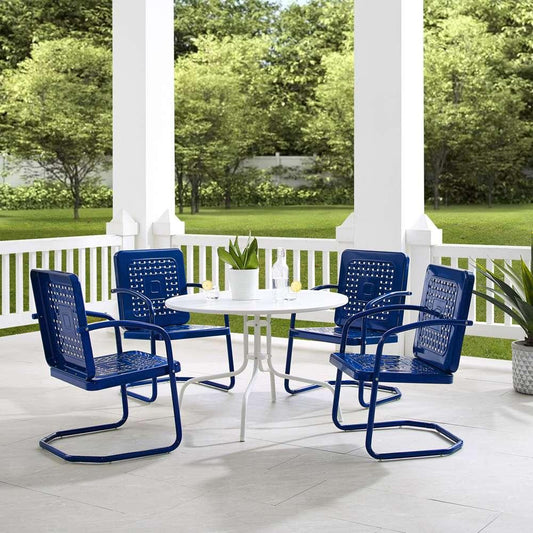 Crosley Furniture - Bates 5Pc Outdoor Metal Dining Set Navy Gloss/White Satin - Dining Table & 4 Armchairs - KO10017NV veiw 1