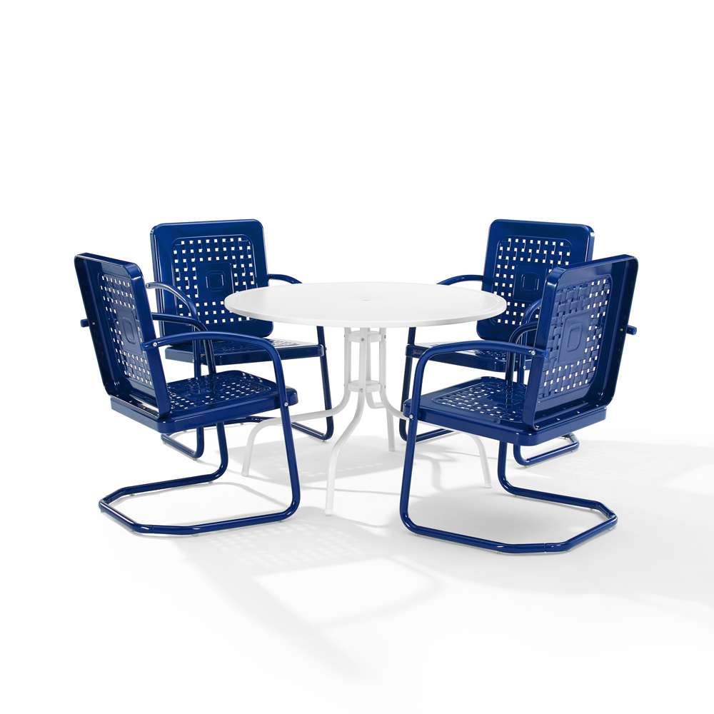 Crosley Furniture - Bates 5Pc Outdoor Metal Dining Set Navy Gloss/White Satin - Dining Table & 4 Armchairs - KO10017NV veiw 3
