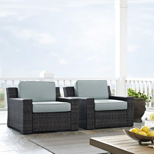 Crosley Furniture - Beaufort 2 Pc Outdoor Wicker Seating Set With Mist Cushion - Two Outdoor Wicker Chairs - KO70100BR_CLOSEOUT veiw 1