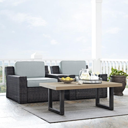 Crosley Furniture - Beaufort 3 Pc Outdoor Wicker Seating Set With Mist Cushion - Two Outdoor Wicker Chairs, Coffee Table - KO70099BR_CLOSEOUT veiw 1