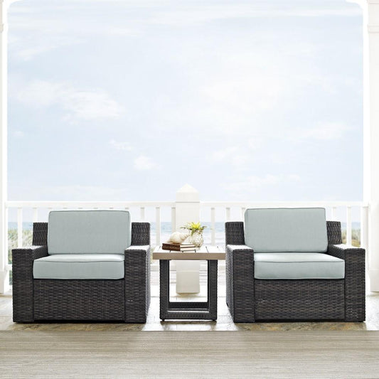 Crosley Furniture - Beaufort 3 Pc Outdoor Wicker Seating Set With Mist Cushion - Two Chairs, Side Table - KO70124BR-MI_CLOSEOUT veiw 1