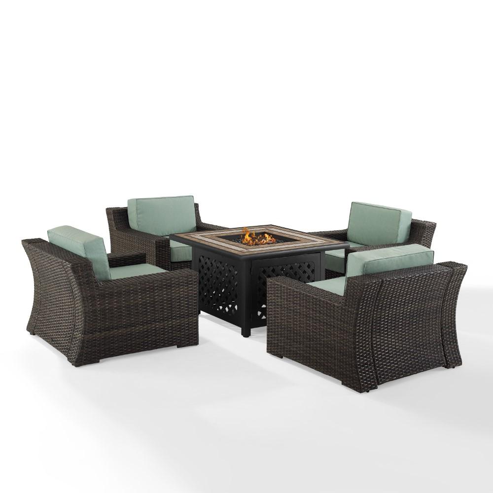 Crosley Furniture - Beaufort 5 Piece Outdoor Wicker Chair Set With Fire Table Mist/Brown - Fire Table & 4 Chairs - KO70180BR_CLOSEOUT veiw 1