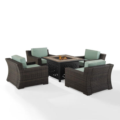 Crosley Furniture - Beaufort 5 Piece Outdoor Wicker Chair Set With Fire Table Mist/Brown - Fire Table & 4 Chairs - KO70180BR_CLOSEOUT veiw 1