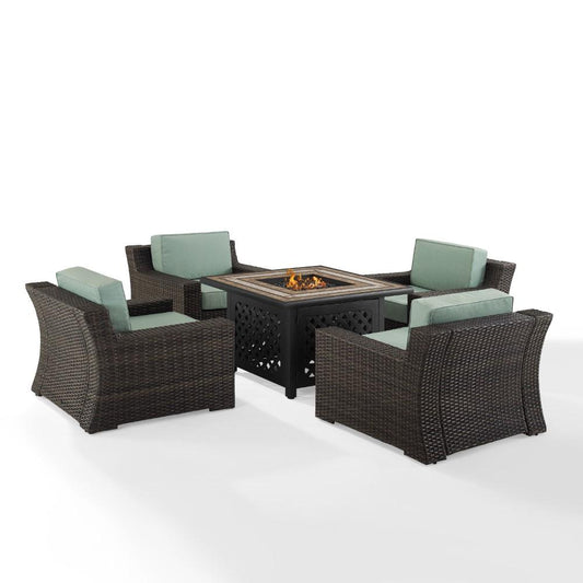 Crosley Furniture - Beaufort 5 Piece Outdoor Wicker Chair Set With Fire Table Mist/Brown - Fire Table & 4 Chairs - KO70180BR_CLOSEOUT veiw 1