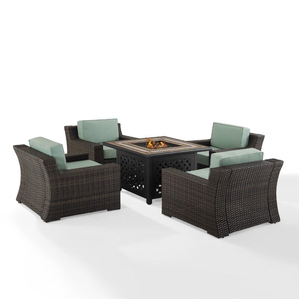 Crosley Furniture - Beaufort 5 Piece Outdoor Wicker Chair Set With Fire Table Mist/Brown - Fire Table & 4 Chairs - KO70180BR_CLOSEOUT veiw 3