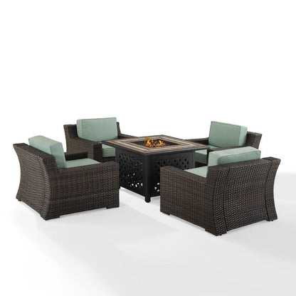 Crosley Furniture - Beaufort 5 Piece Outdoor Wicker Chair Set With Fire Table Mist/Brown - Fire Table & 4 Chairs - KO70180BR_CLOSEOUT veiw 3