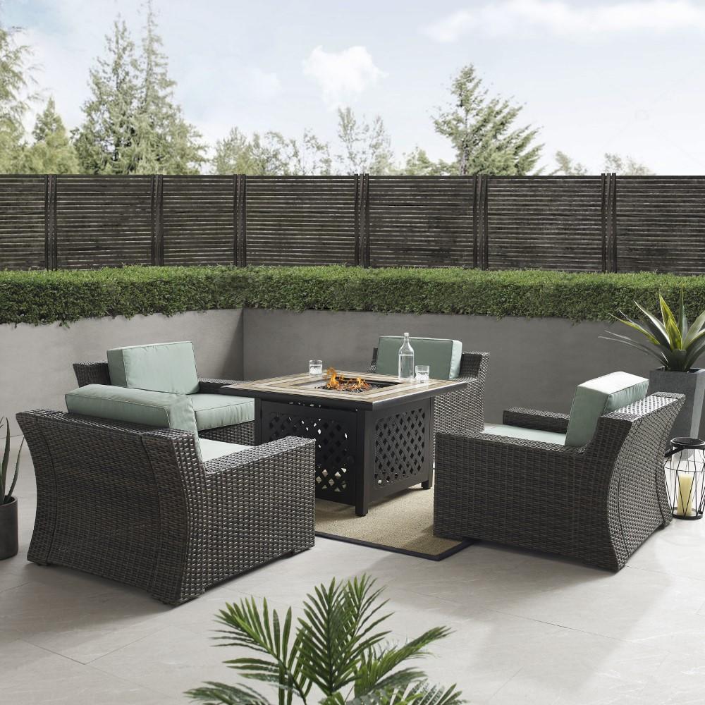 Crosley Furniture - Beaufort 5 Piece Outdoor Wicker Chair Set With Fire Table Mist/Brown - Fire Table & 4 Chairs - KO70180BR_CLOSEOUT veiw 5
