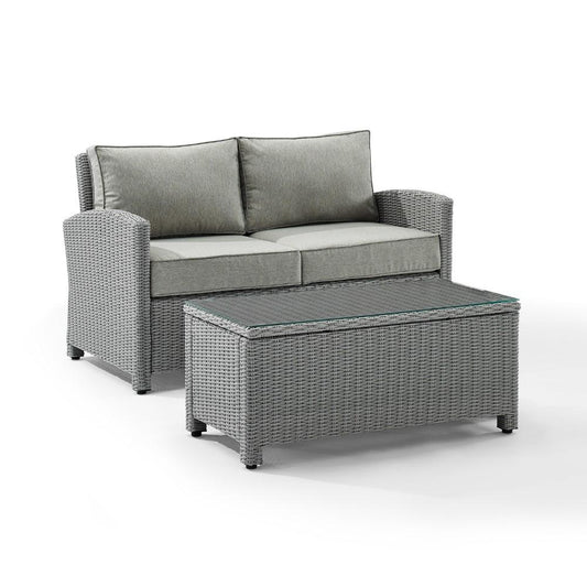Crosley Furniture - Bradenton 2 Piece Outdoor Wicker Chat Set Gray/Gray - Loveseat, Glass Top Table - KO70025GY-GY_CLOSEOUT veiw 2