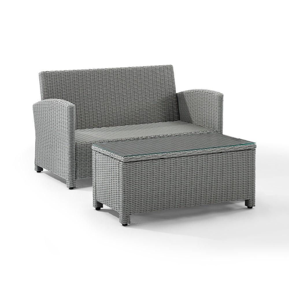 Crosley Furniture - Bradenton 2 Piece Outdoor Wicker Chat Set Gray/Gray - Loveseat, Glass Top Table - KO70025GY-GY_CLOSEOUT veiw 4